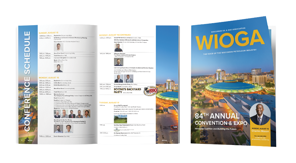Conference Guide with conference schedule open with speakers and front of guide that states 84th Annual Convention